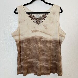 Vintage Boho Tank Top Plus Size 22/24 Tie Dye Cream Brown Fairy Core Hippie Y2K